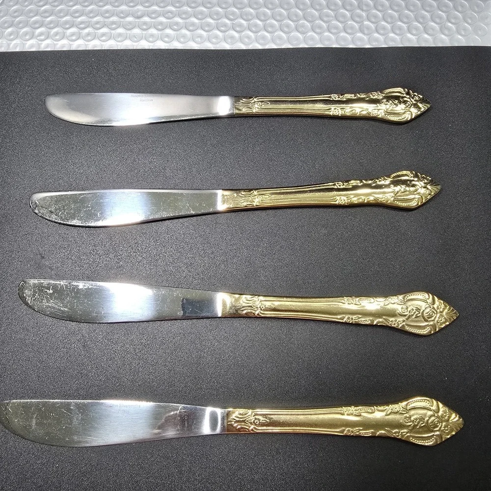 Vintage Hampton Silversmith Versailles Gold Plated Dinner Knives Set Of 4
